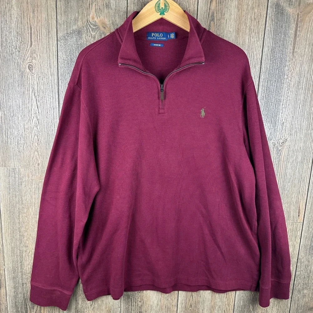 Polo Ralph Lauren Estate Rib Quarter Zip Pullover Maroon Burgundy Mens Large
